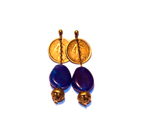 Pendientes Moneda Piedra Azúl