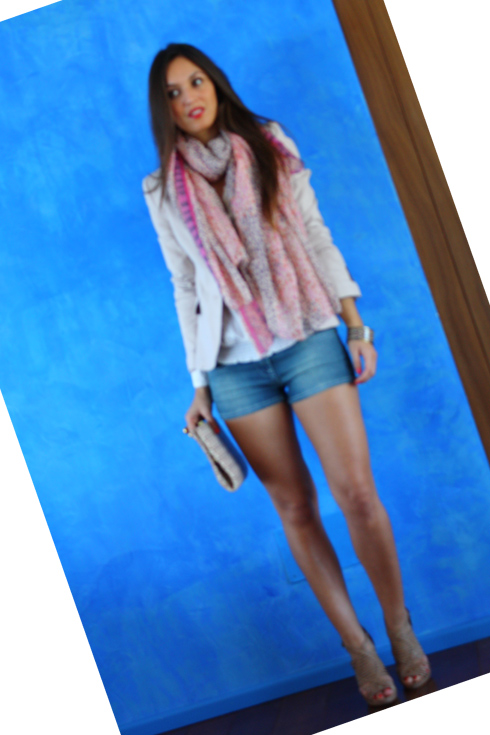 Denim shorts + Pashmina look general