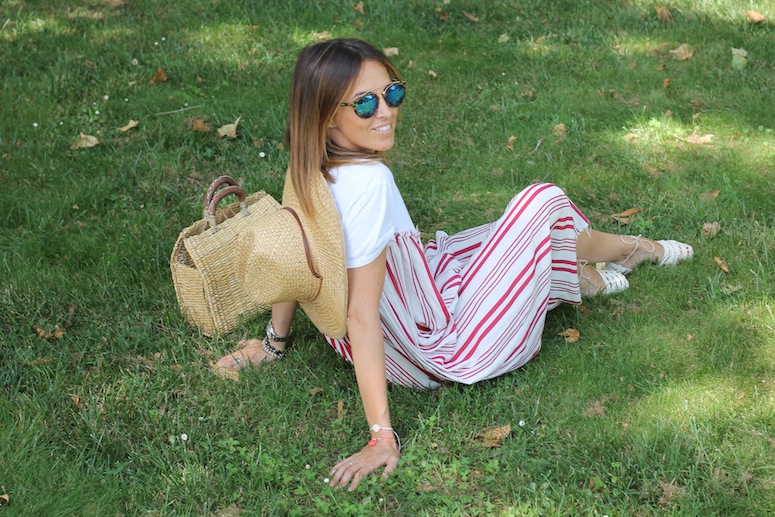 Straw bag and stripped dress www.lostinvogue.com 10