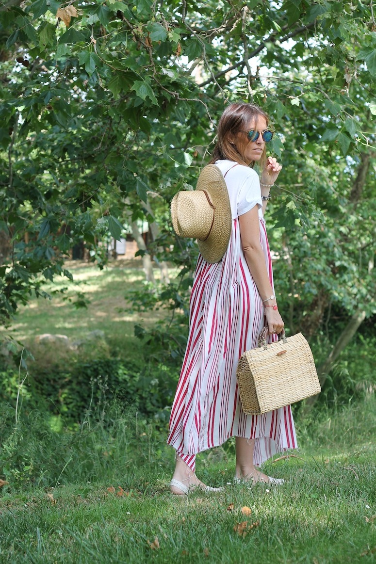Straw bag and stripped dress www.lostinvogue.com 7